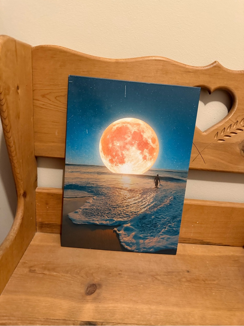 Moonlit Beach Metal Print Art - Orange Moon, Blue Ocean
